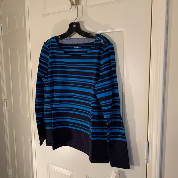 Talbots blue/black striped long sleeve top size L - Picture 1 of 7